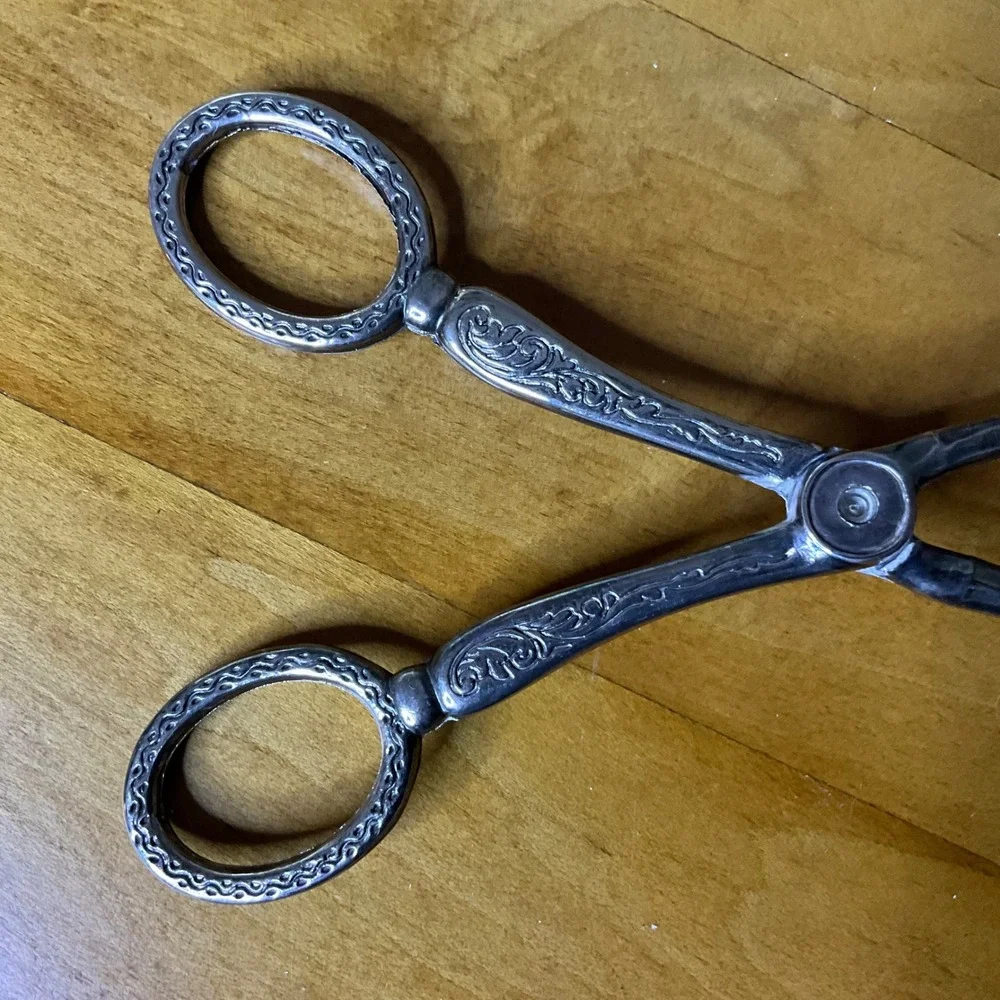 Vintage Ornate Silver Serving Tongs‎ with Spoon and Fork Serving Utensils
